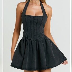 Showpo Black Denim Black Halter Dress